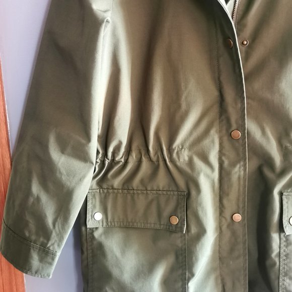J Crew Olive Green Waxed Cotton Hooded Field Jacket Anorak Size Merium - Picture 5 of 6